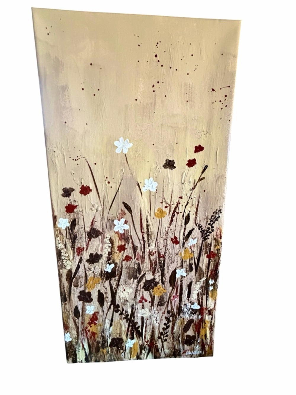 Original Artwork Acrylic’s On Canvas Neutral Floral Meadow Wall Art 12x24" - Picture 2 of 15